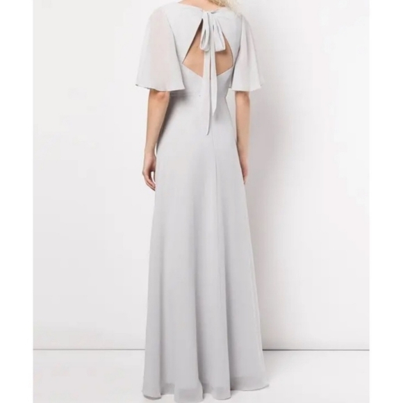 Marchesa Notte Bridesmaids Gown Draped Sleeve Rear Cutout Dove Gray NWT … - Picture 4 of 7